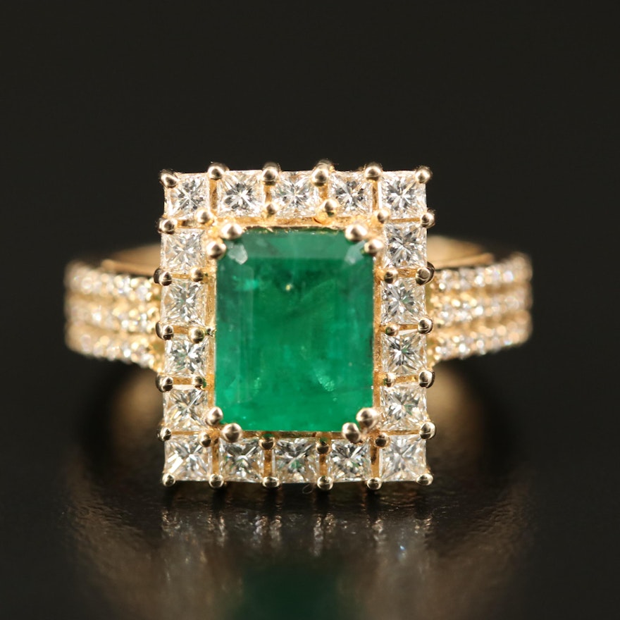 EFFY 14K 2.19 CT Emerald and 1.35 CTW Diamond Ring