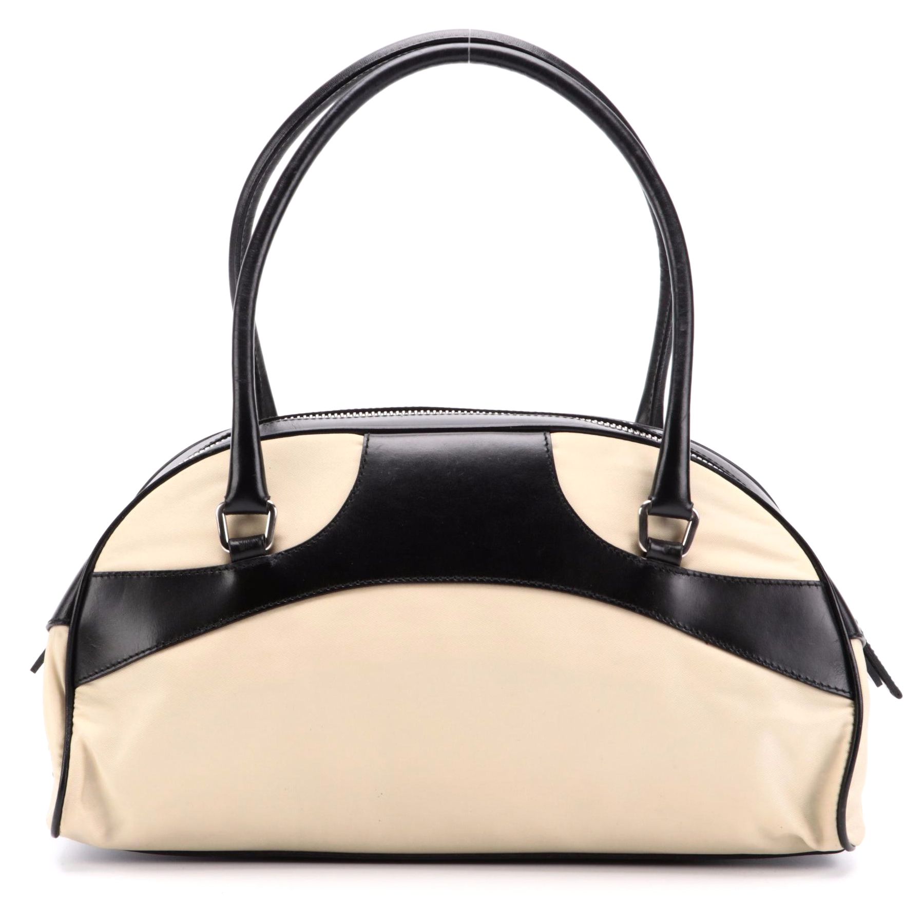 Prada Lino Nylon Tessuto and Nero Leather Handbag
