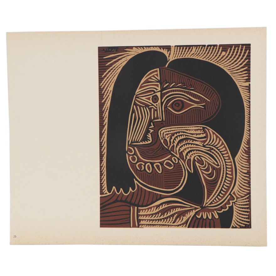 Pablo Picasso Linoleum Cut "Female Head With Necklace," circa 1962