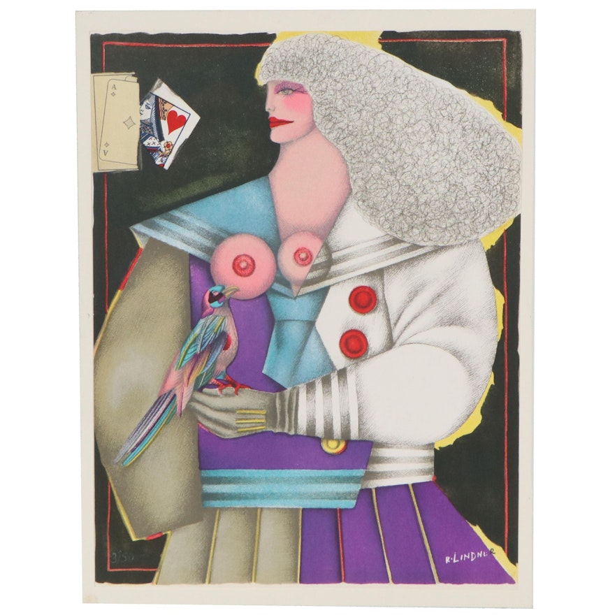 Color Lithograph after Richard Lindner of Woman Holding Bird, Late 20th Century
