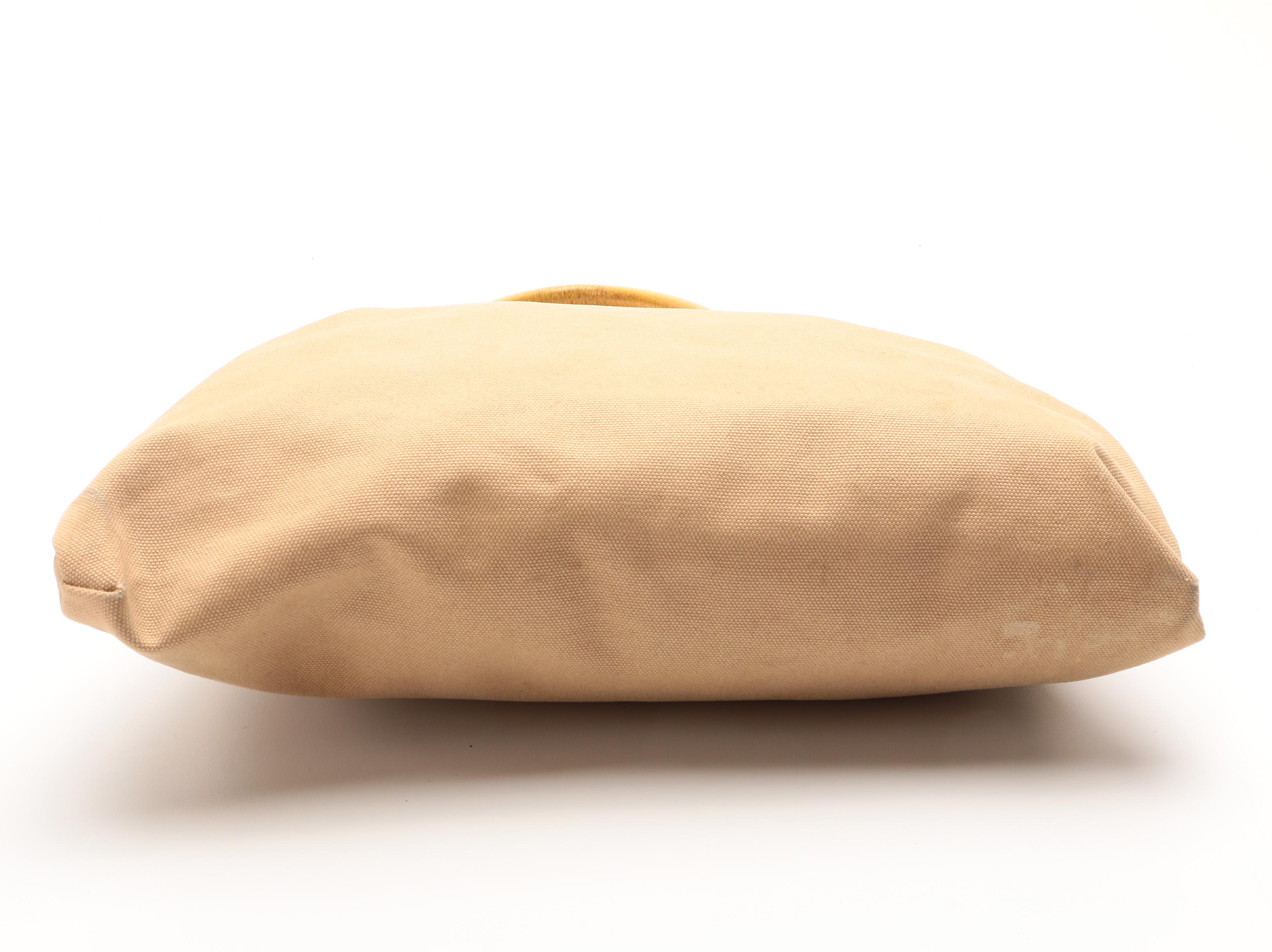 Prada Domed Handbag in Beige Canvas with Orange Leather Trim