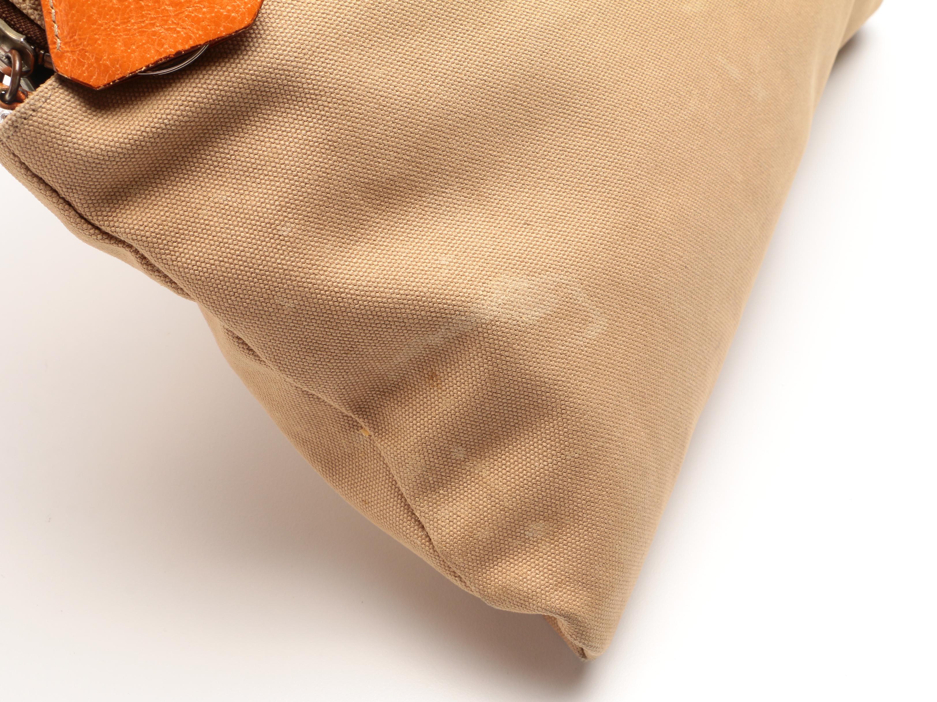 Prada Domed Handbag in Beige Canvas with Orange Leather Trim