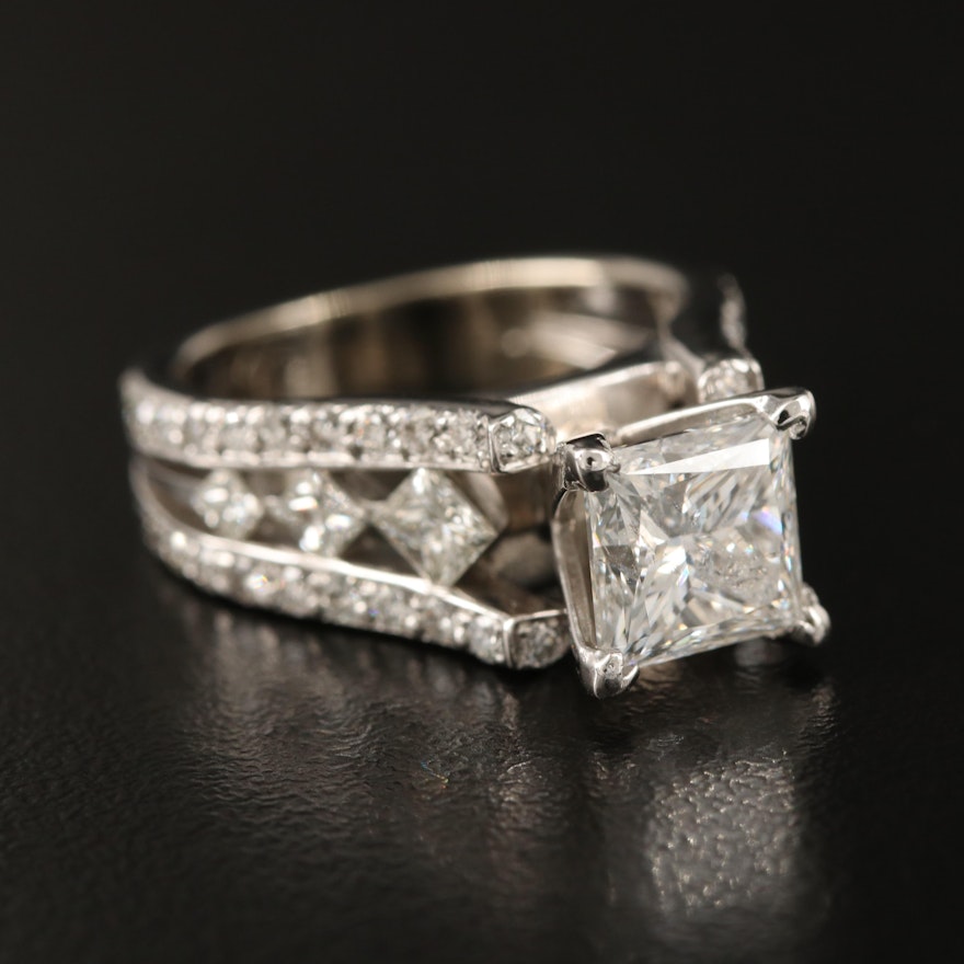 14K Diamond Ring with 2.20 CT Center and Platinum Accent