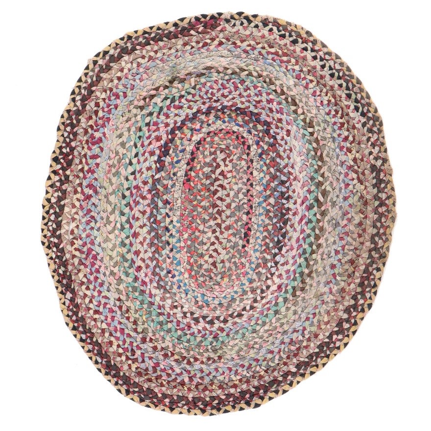 4'6 x 5'2 Handmade Braided Coil Rag Rug