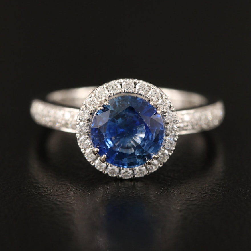 Natalie K. 18K 1.75 CT Sapphire and Diamond Halo Ring