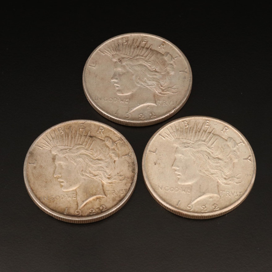 1922, 1922-D, and 1922-S Peace Silver Dollars