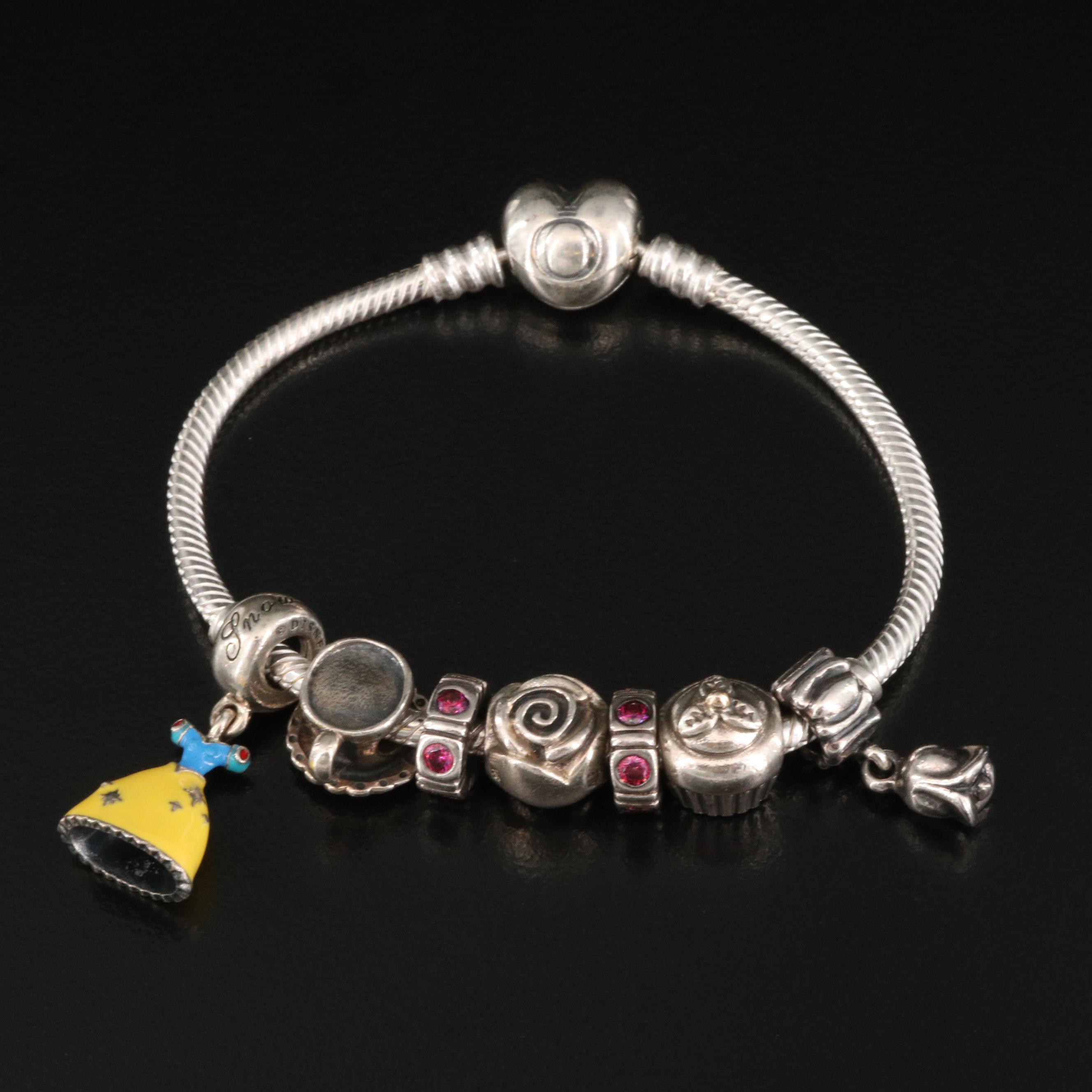 Pandora Sterling Silver Bracelet and Charms Featuring Disney's Snow White Dress