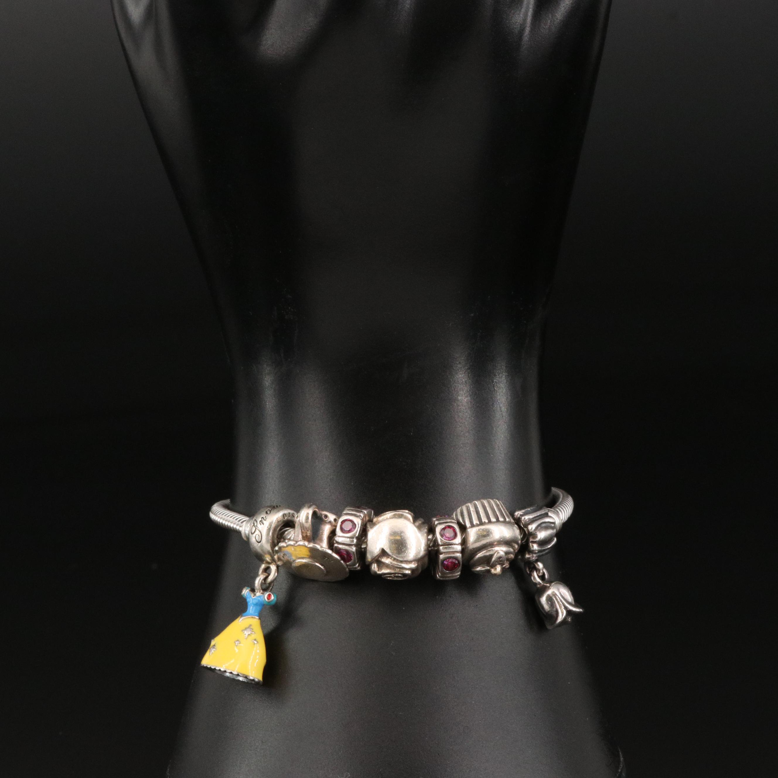 Pandora Sterling Silver Bracelet and Charms Featuring Disney's Snow White Dress