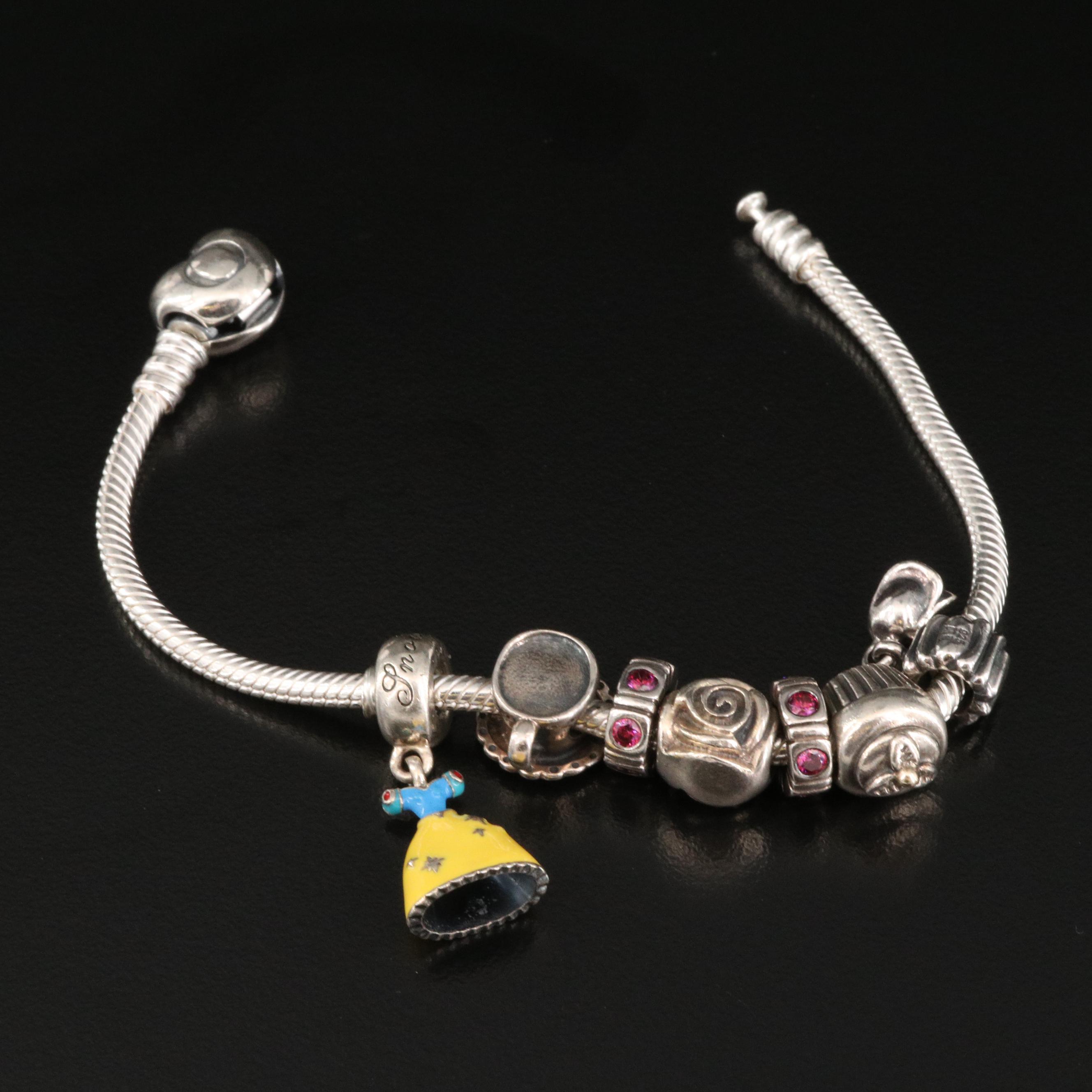 Pandora Sterling Silver Bracelet and Charms Featuring Disney's Snow White Dress