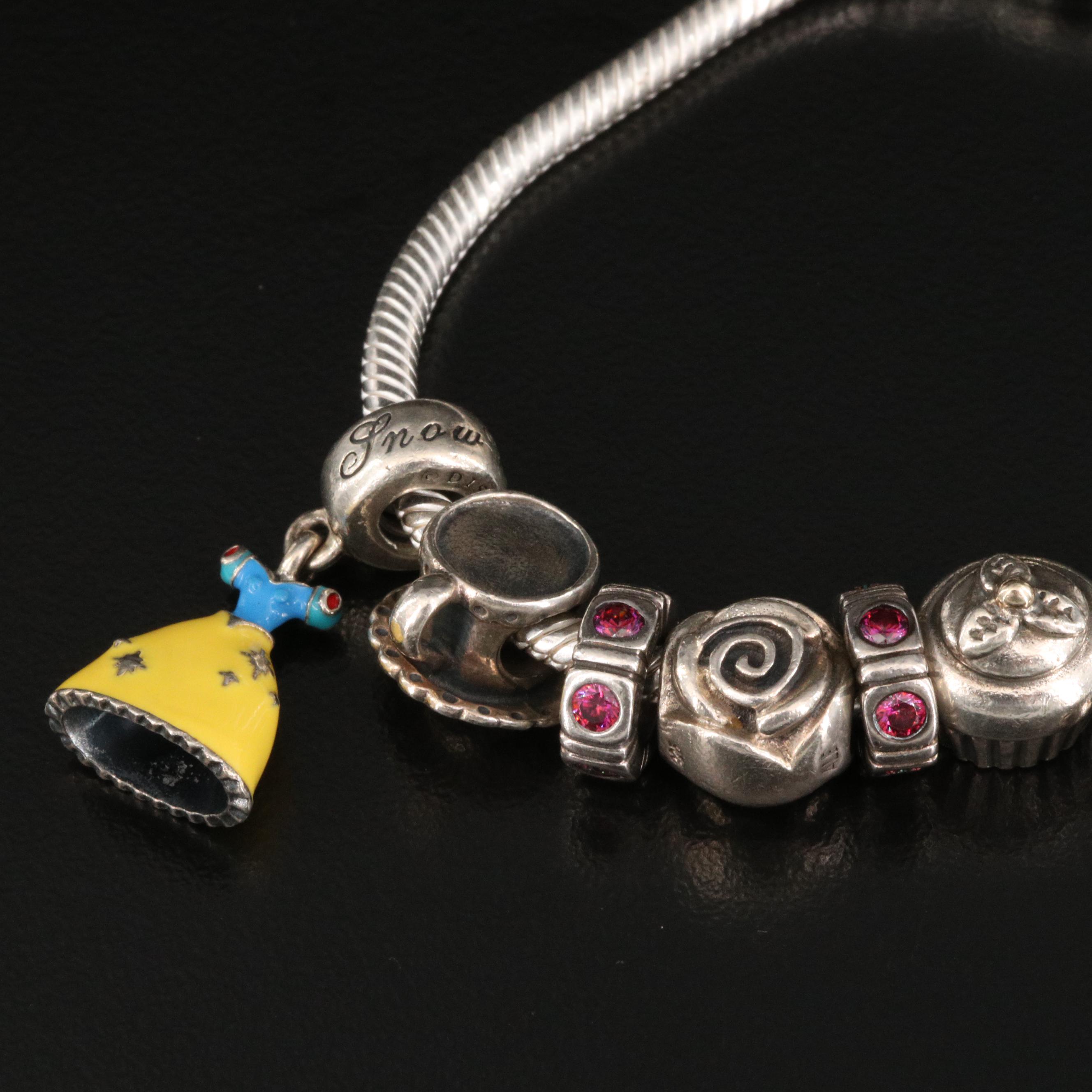 Pandora Sterling Silver Bracelet and Charms Featuring Disney's Snow White Dress