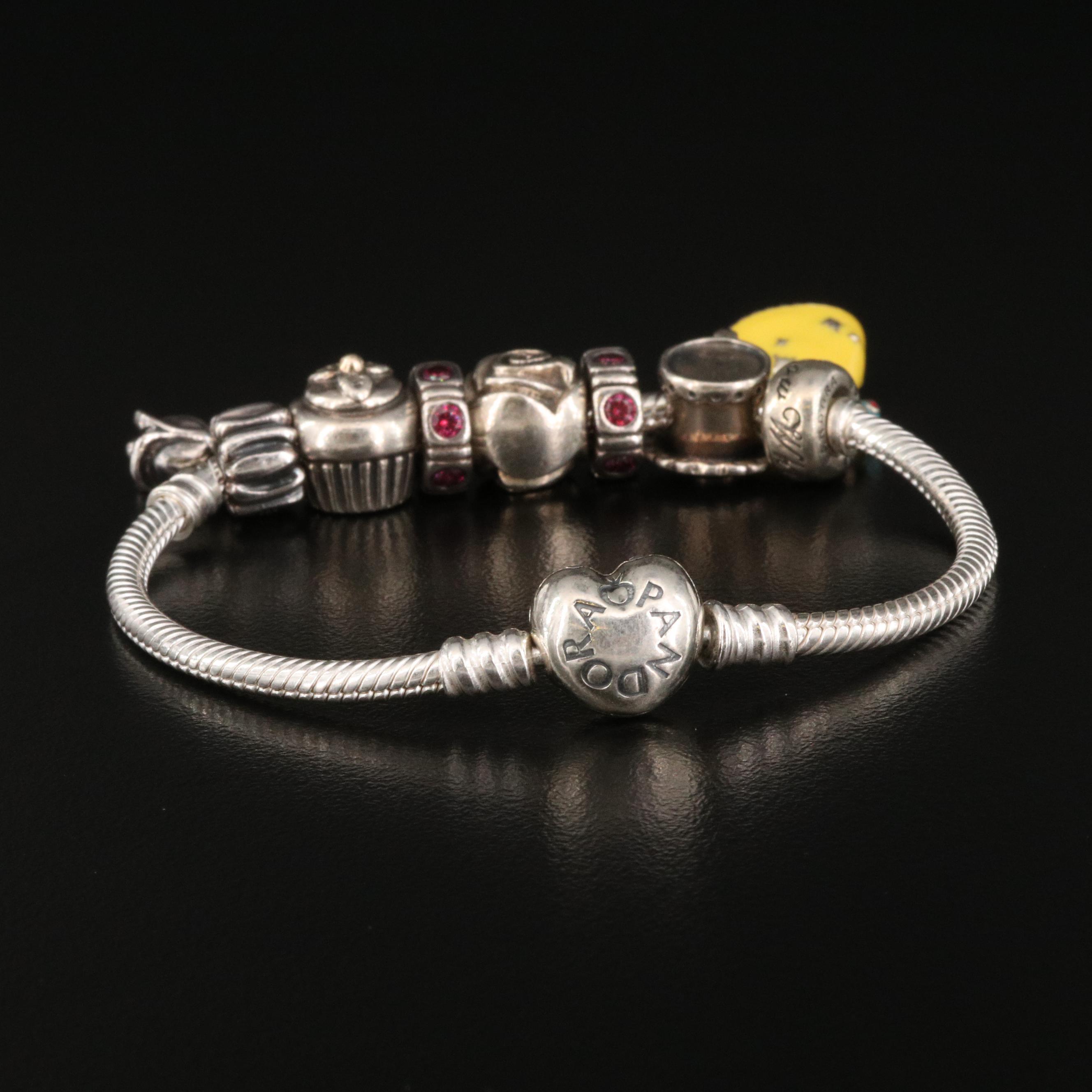 Pandora Sterling Silver Bracelet and Charms Featuring Disney's Snow White Dress