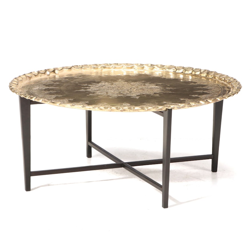 Indo-Persian Engraved and Embossed Brass Tray Table