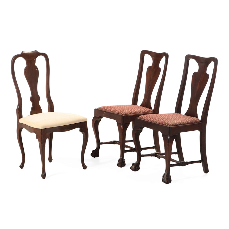 Three Queen Anne Style Side Chairs, Mid-20th Century
