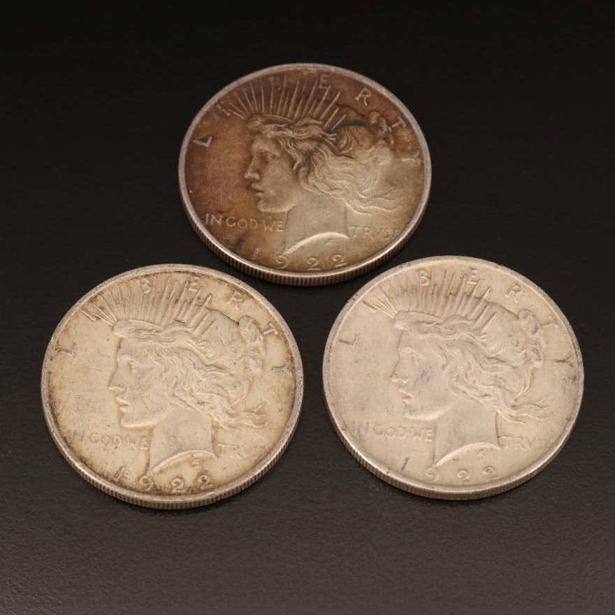 Three 1922 Peace Silver Dollars