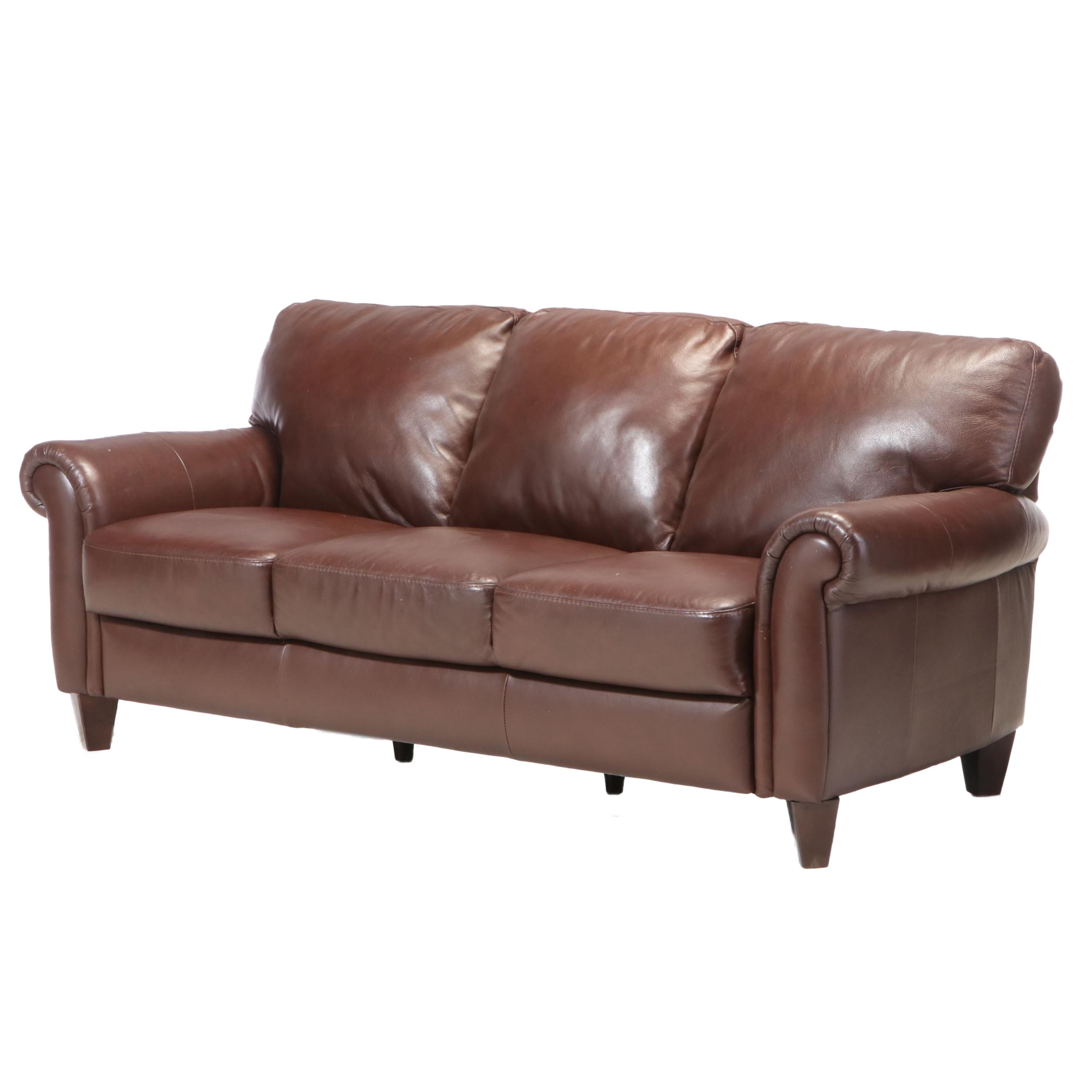 Natuzzi China Bonded Leather Roll-Arm Sofa