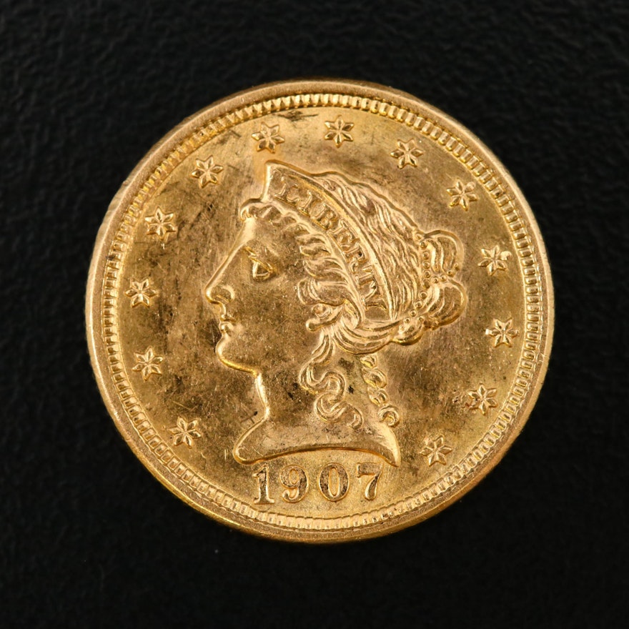 1907 Liberty Head $2.50 Quarter Eagle Gold Coin