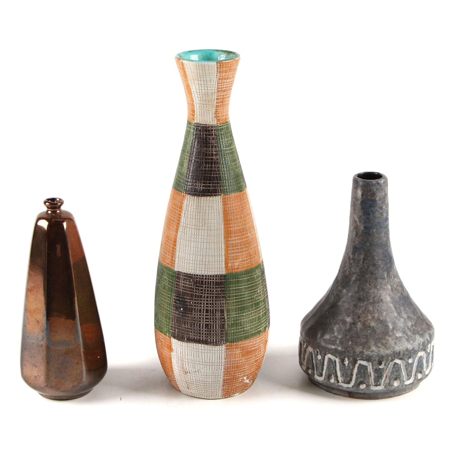 Italian Ceramic Vase with Other Earthenware Vases, Mid-20th Century