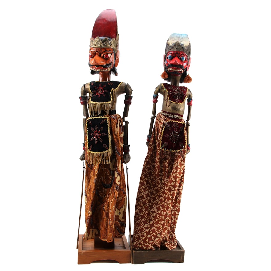 Indonesian Handcrafted Wayang Golek Wooden Rod Puppets