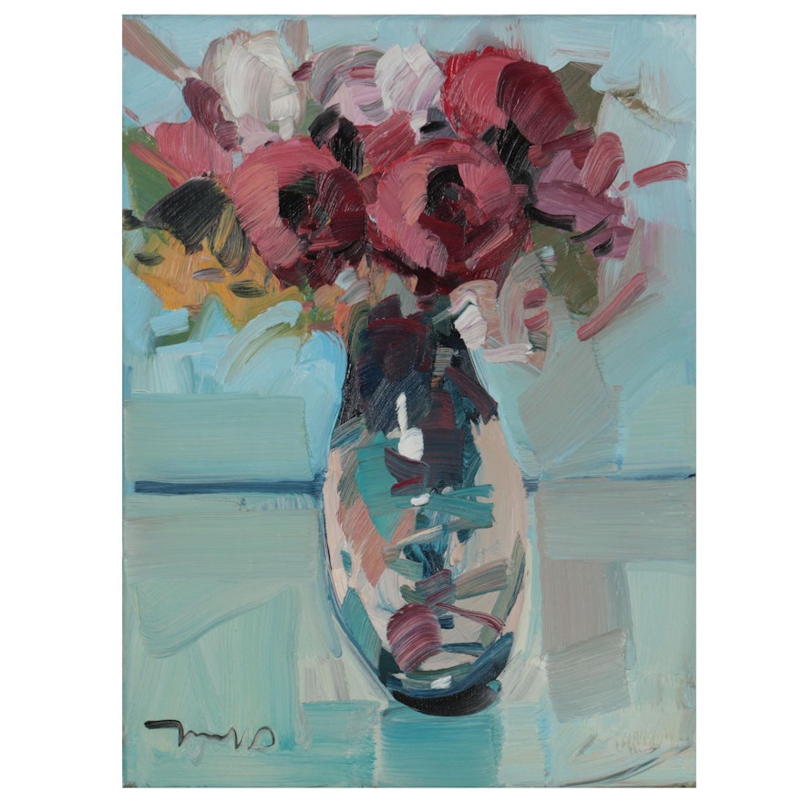 Jose Trujillo Oil Painting "Bright Peonies"