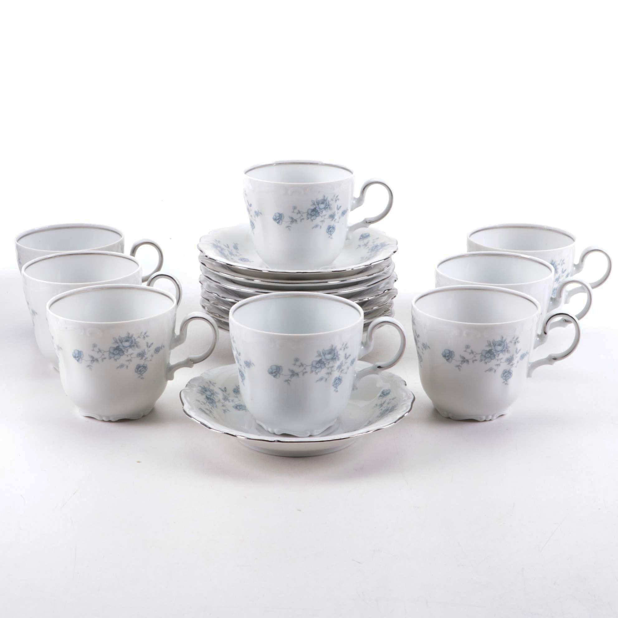 Johann Haviland "Blue Garland" Porcelain Teacups and Saucers