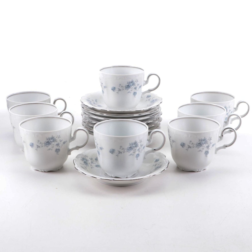 Johann Haviland "Blue Garland" Porcelain Teacups and Saucers
