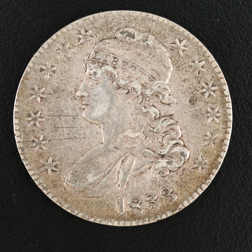 1833 Capped Bust Silver Half Dollar, Lettered Edge