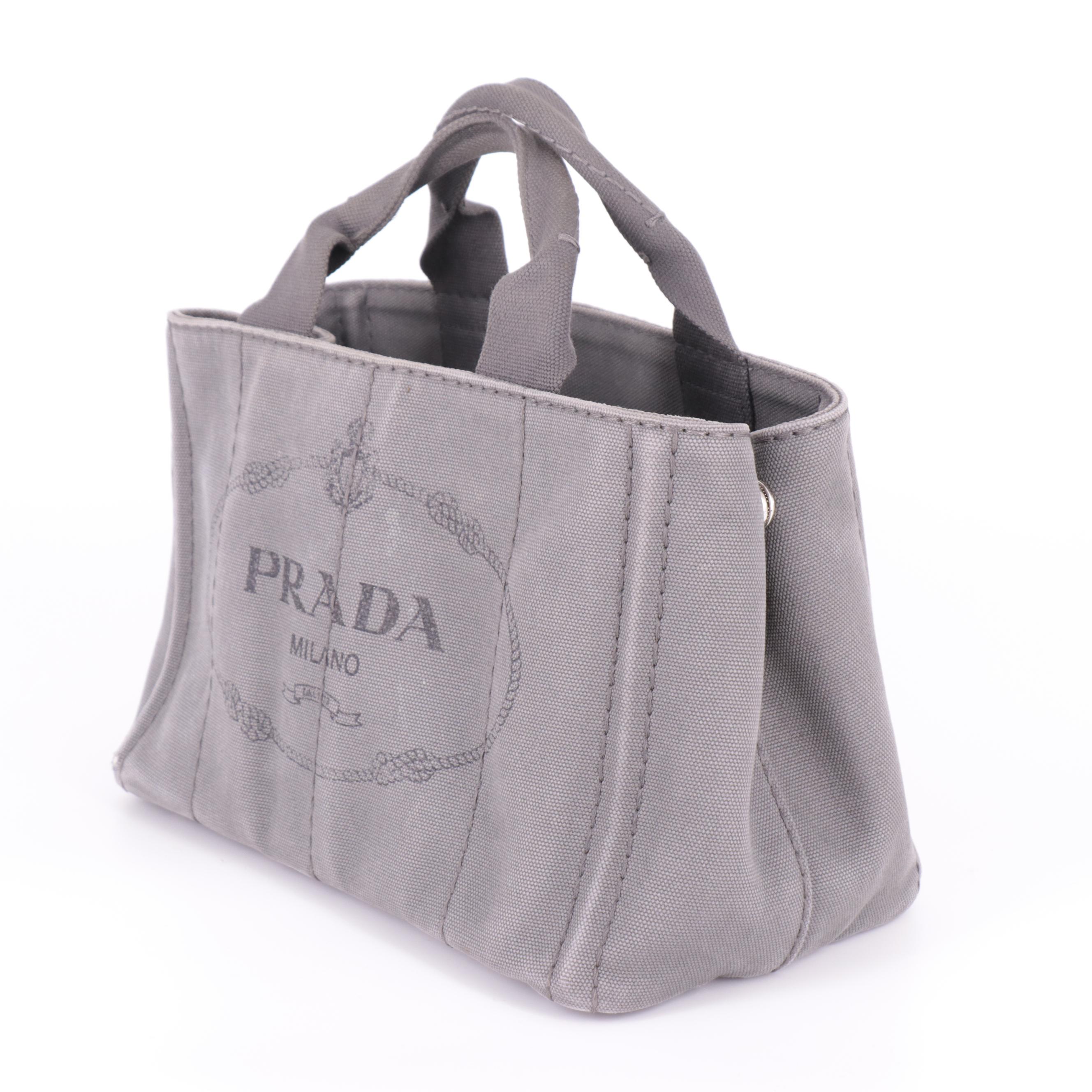 Prada Canapa Small Tote Bag in Grey Canvas