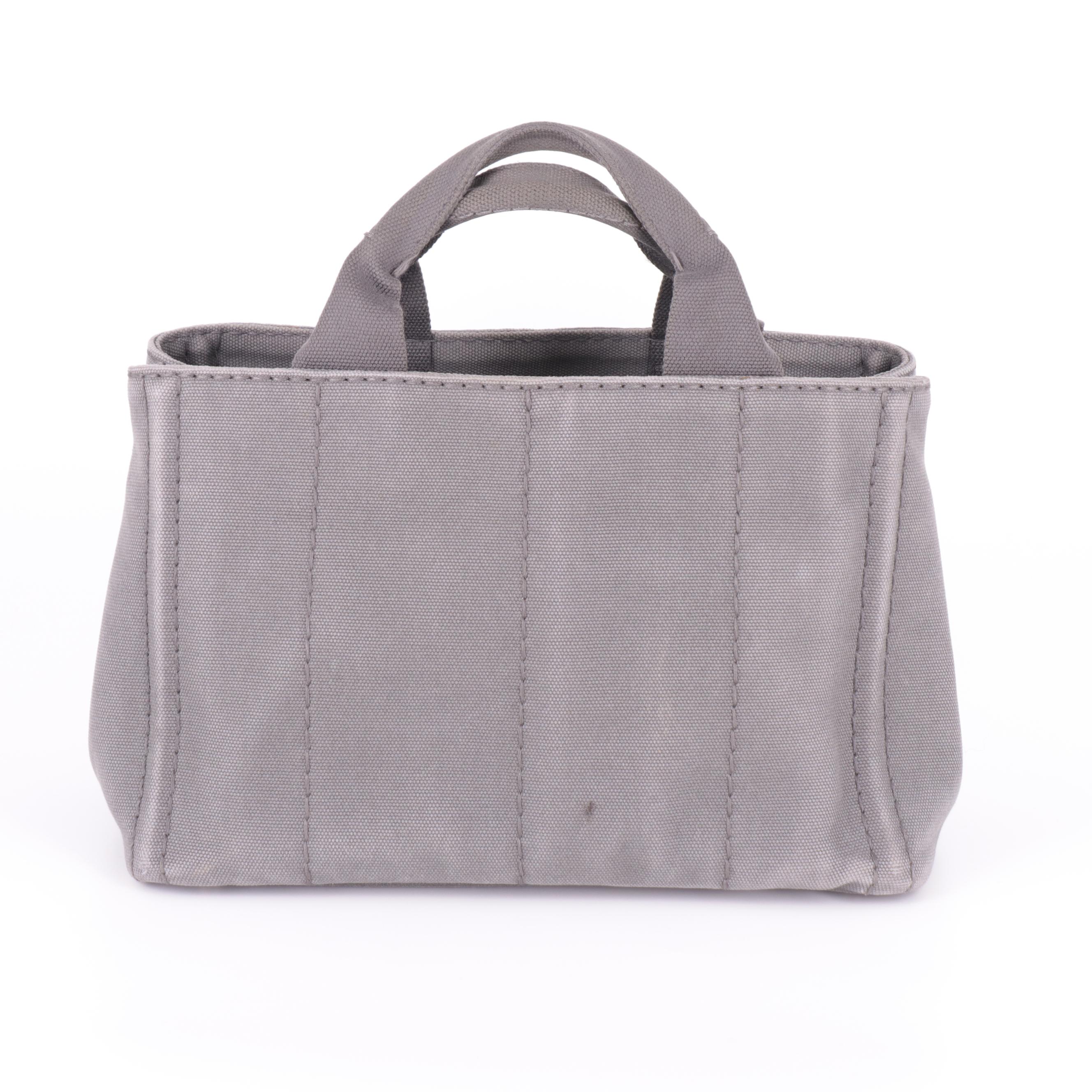 Prada Canapa Small Tote Bag in Grey Canvas