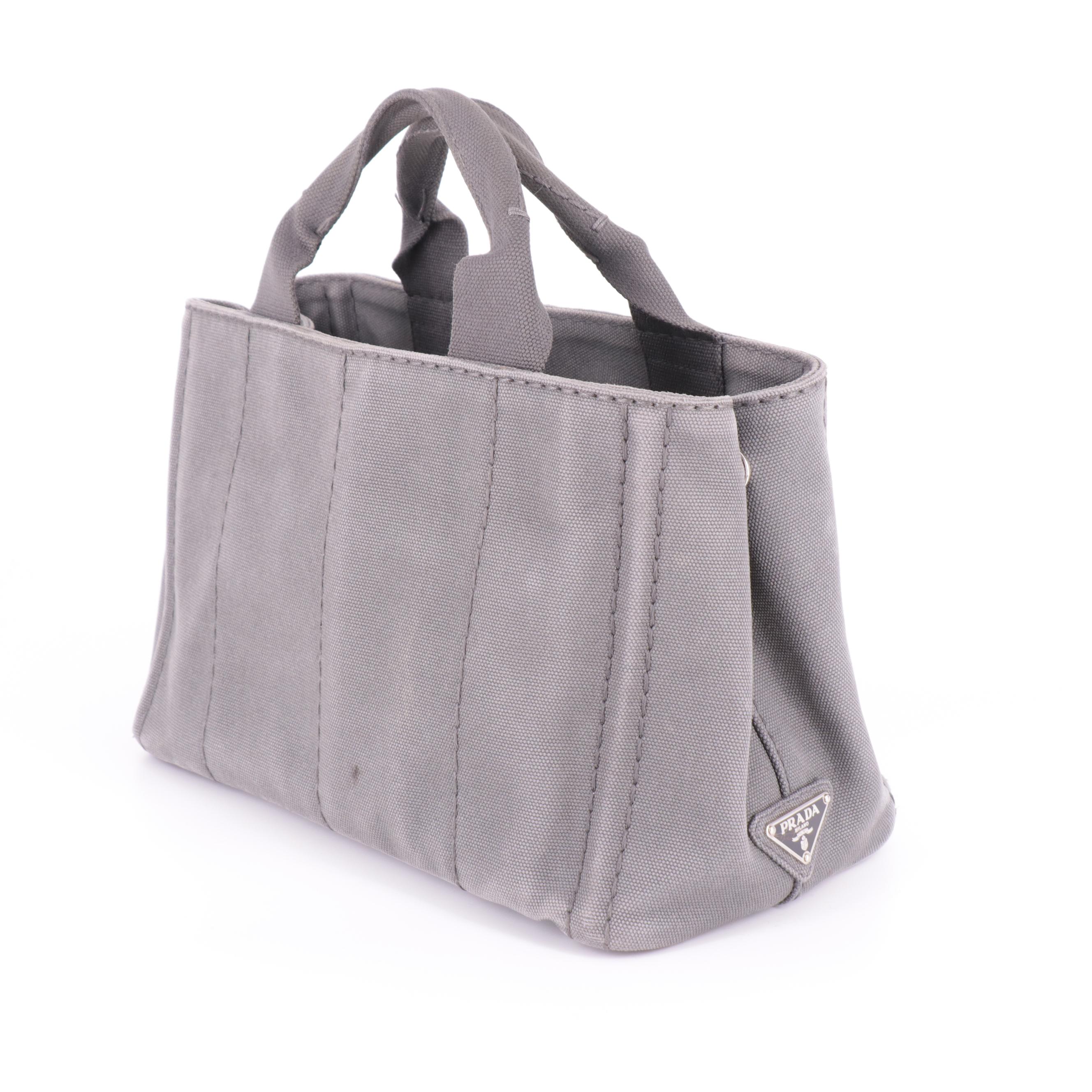 Prada Canapa Small Tote Bag in Grey Canvas