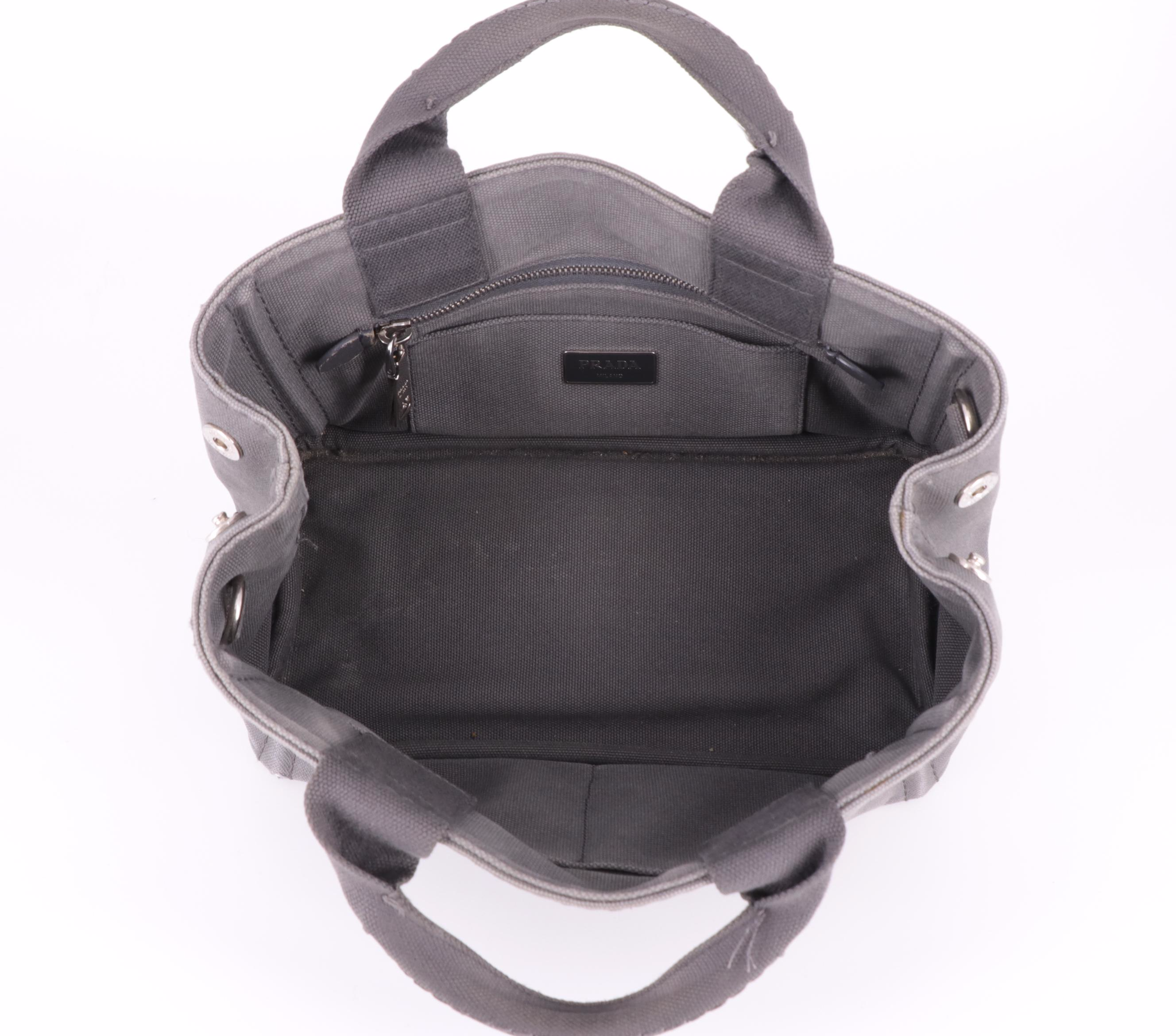 Prada Canapa Small Tote Bag in Grey Canvas