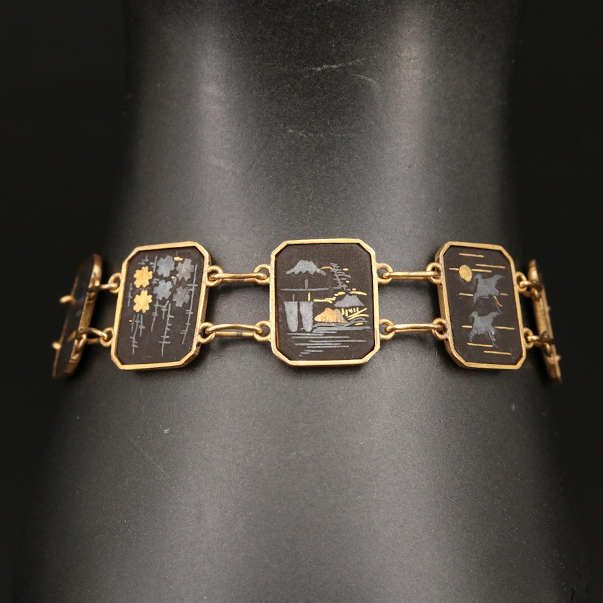 Japanesque Damascene Panel Bracelet