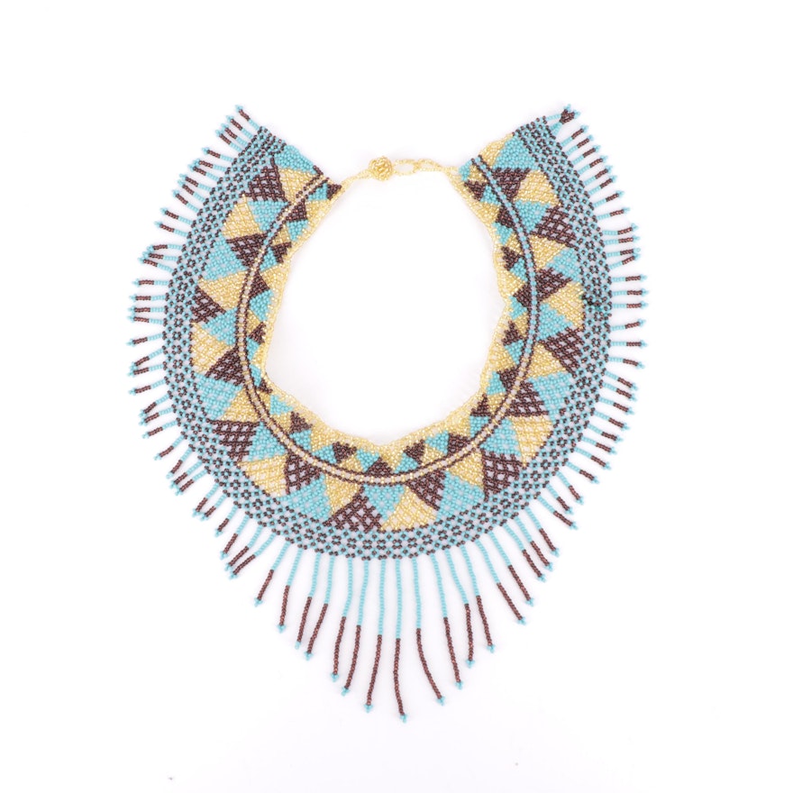 Handmade Geometric Patterned Beaded Fringe Collar