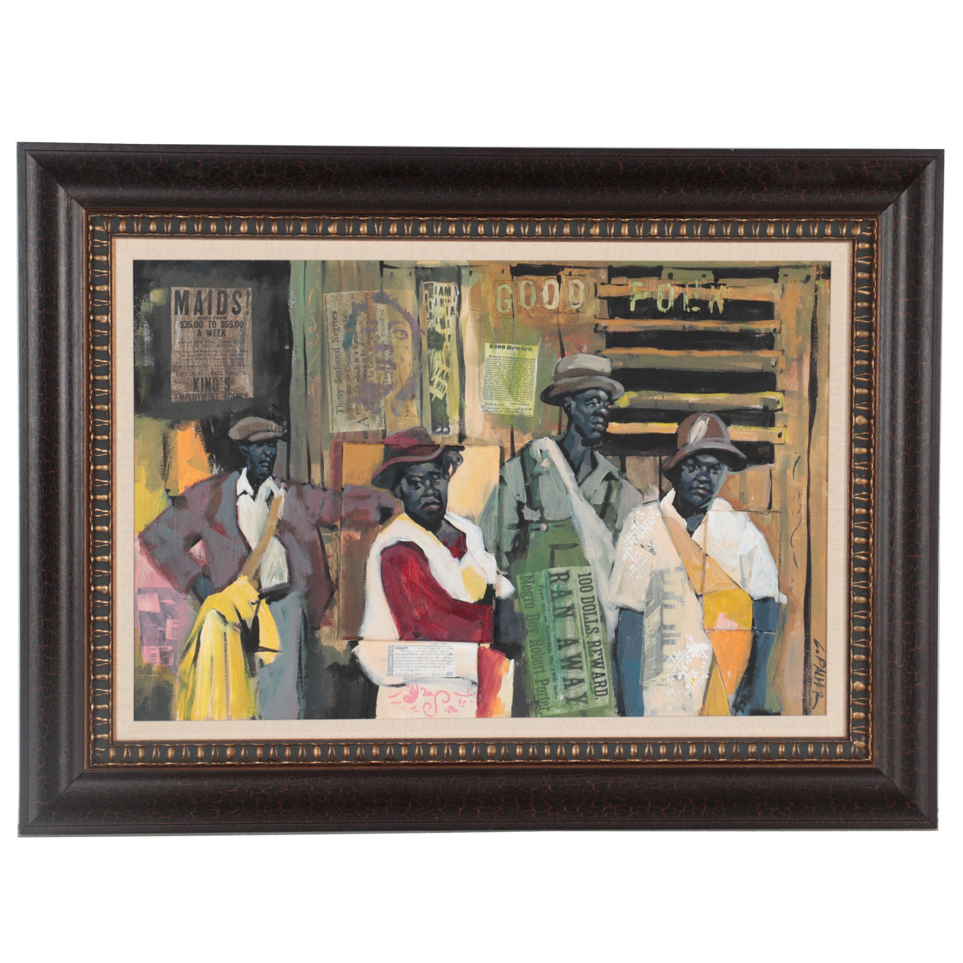 Charly Palmer African-American Figurative Mixed Media Painting "Good Folk"