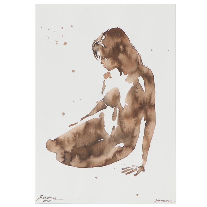 Anastasija Serdnova Watercolor Painting of Female Nude, 2020