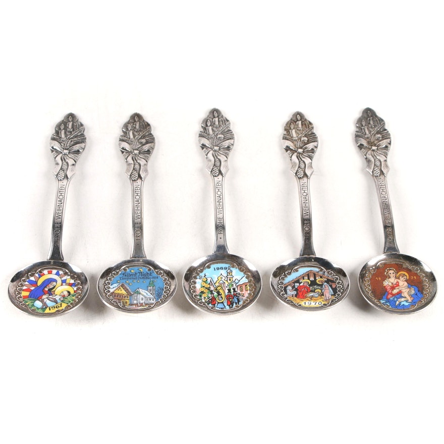 German Klepa Arts  Enameled Christmas Spoons, Late 20th Century