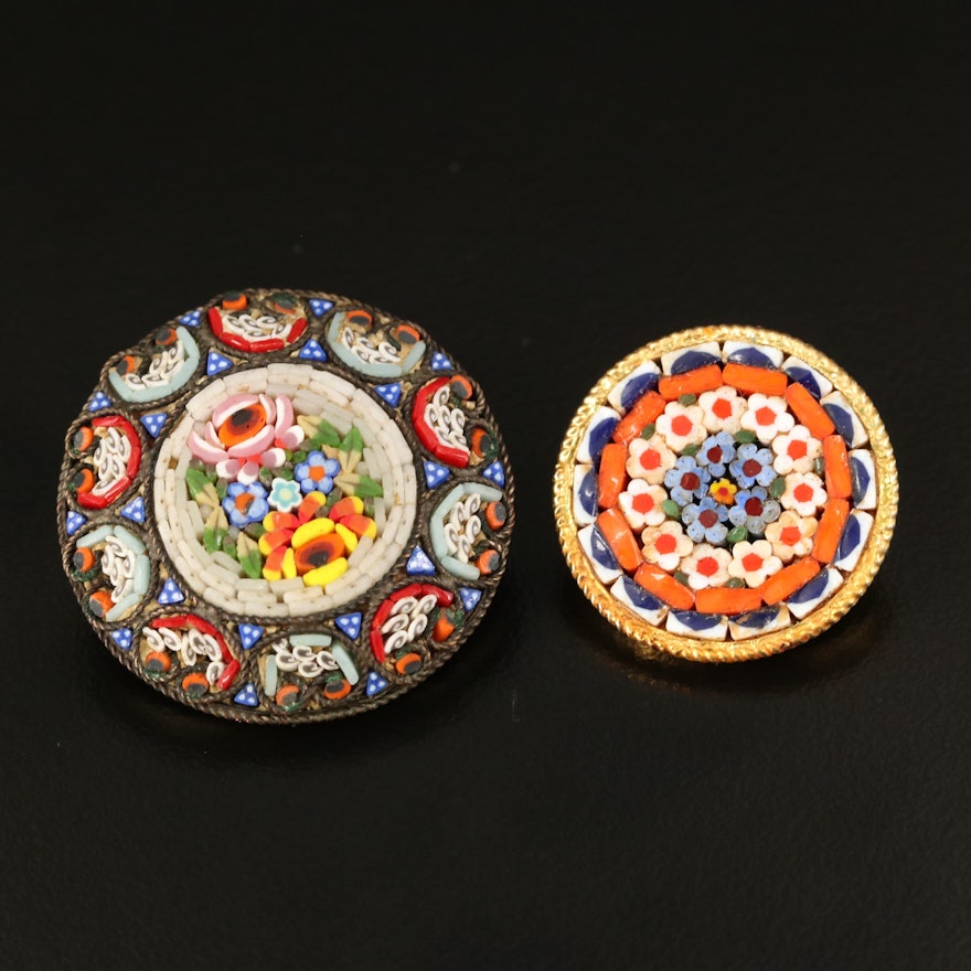 Italian Micromosaic Floral Brooches
