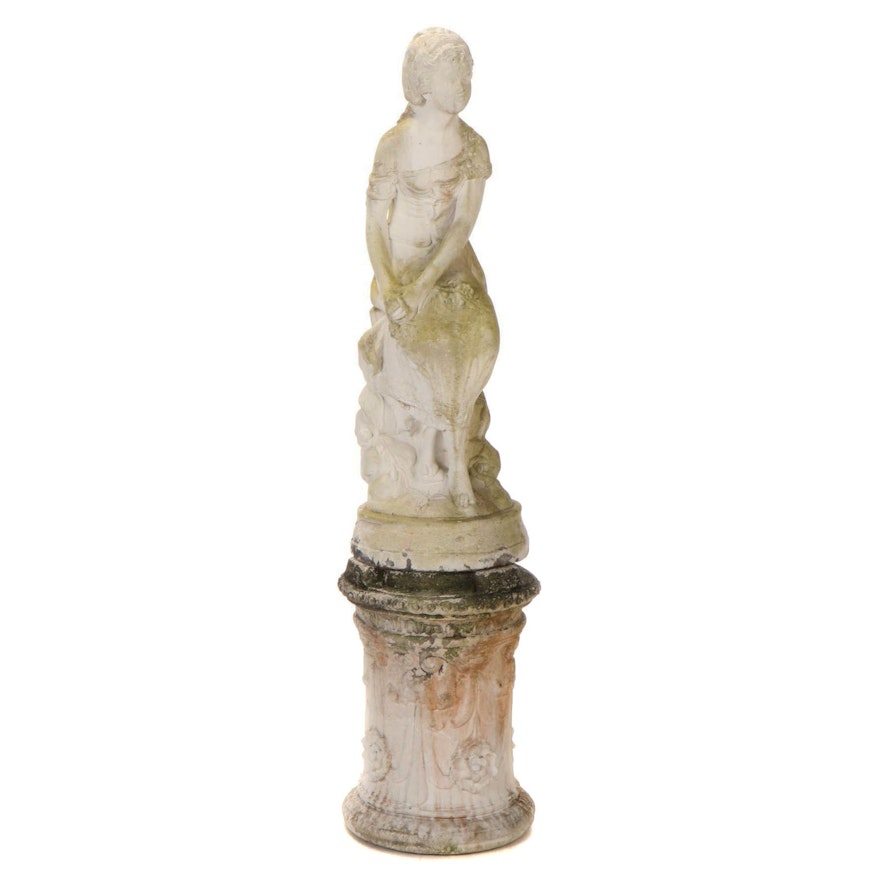 Neoclassical Style Cast Concrete Garden Statue of a Seated Girl