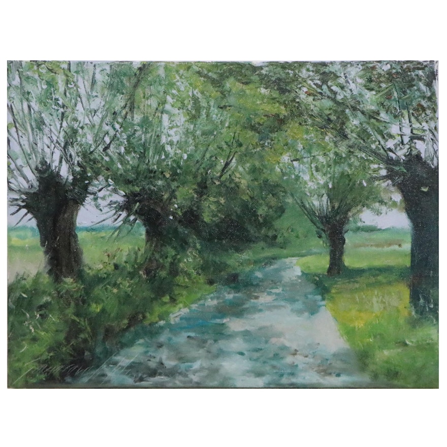 Garncarek Aleksander Landscape Oil Painting "Droga z Wierzbami," 2021