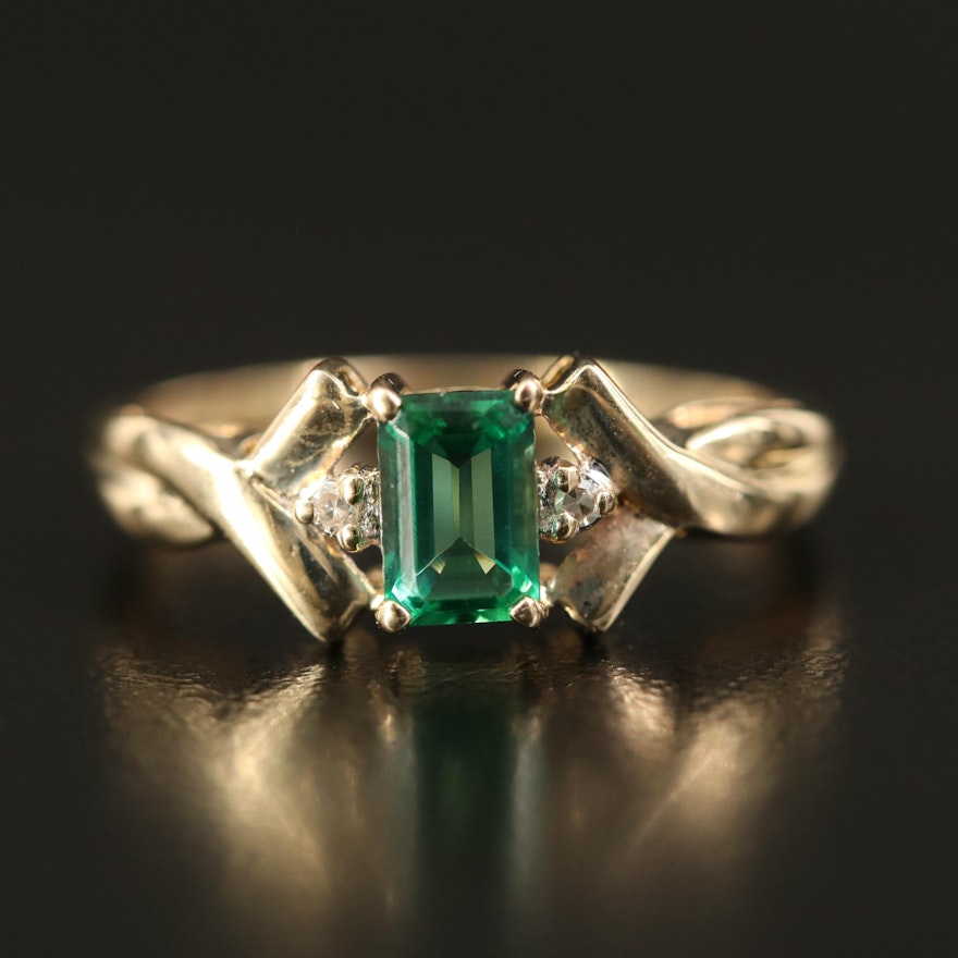 10K Emerald and Diamond Ring