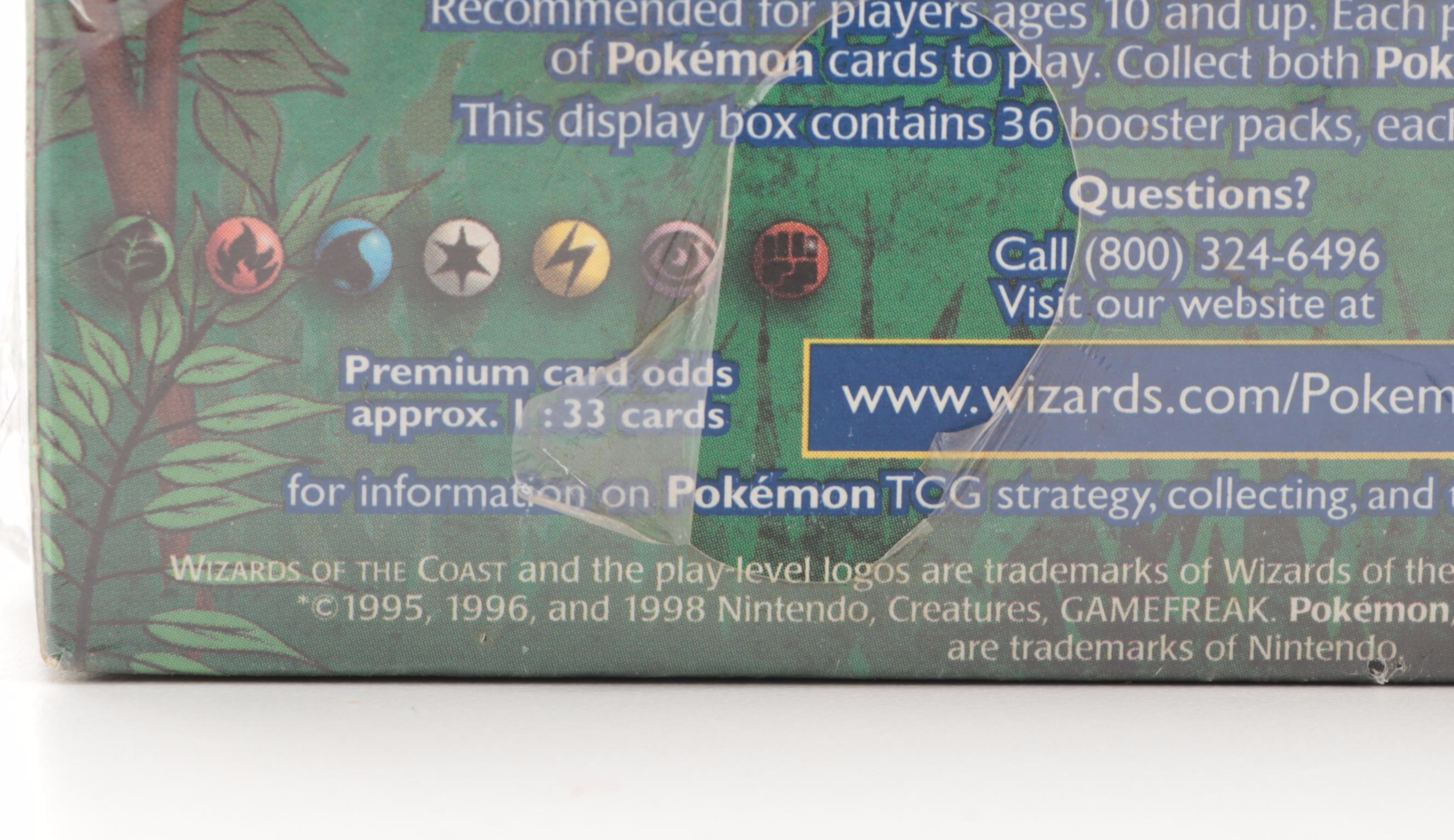 1999 Wizards of the Coast Pokémon 1st Edition Jungle Sealed Booster Box