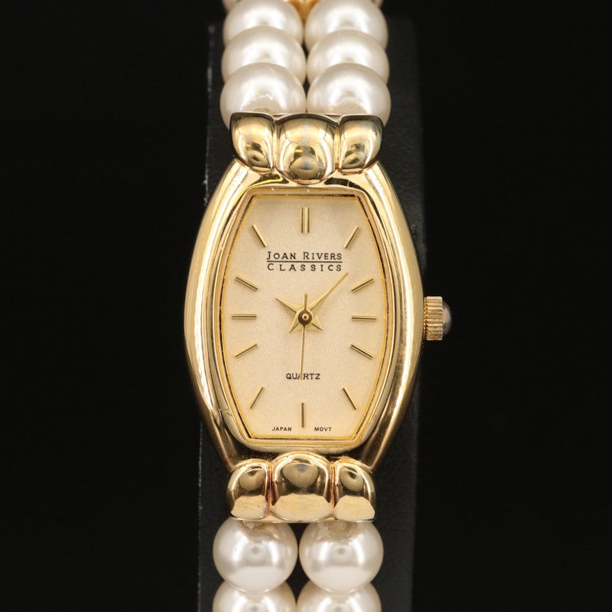 Joan Rivers Classic Gold Tone and Pearl Quartz Wristwatch