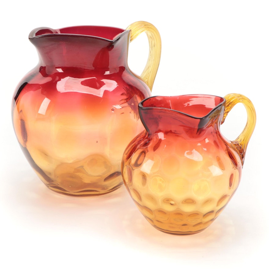 Amberina Coin Dot Optic Style Pitchers, Early to Mid 20th Century