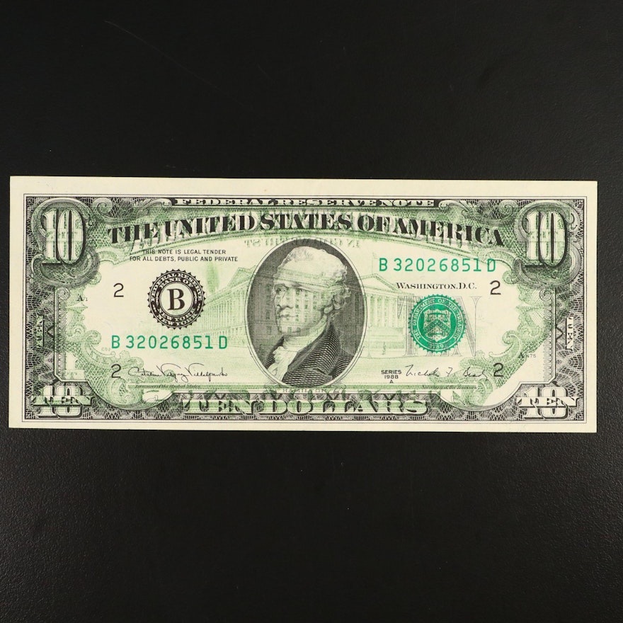 Offset Printing Error Series 1988A $10 Federal Reserve Note