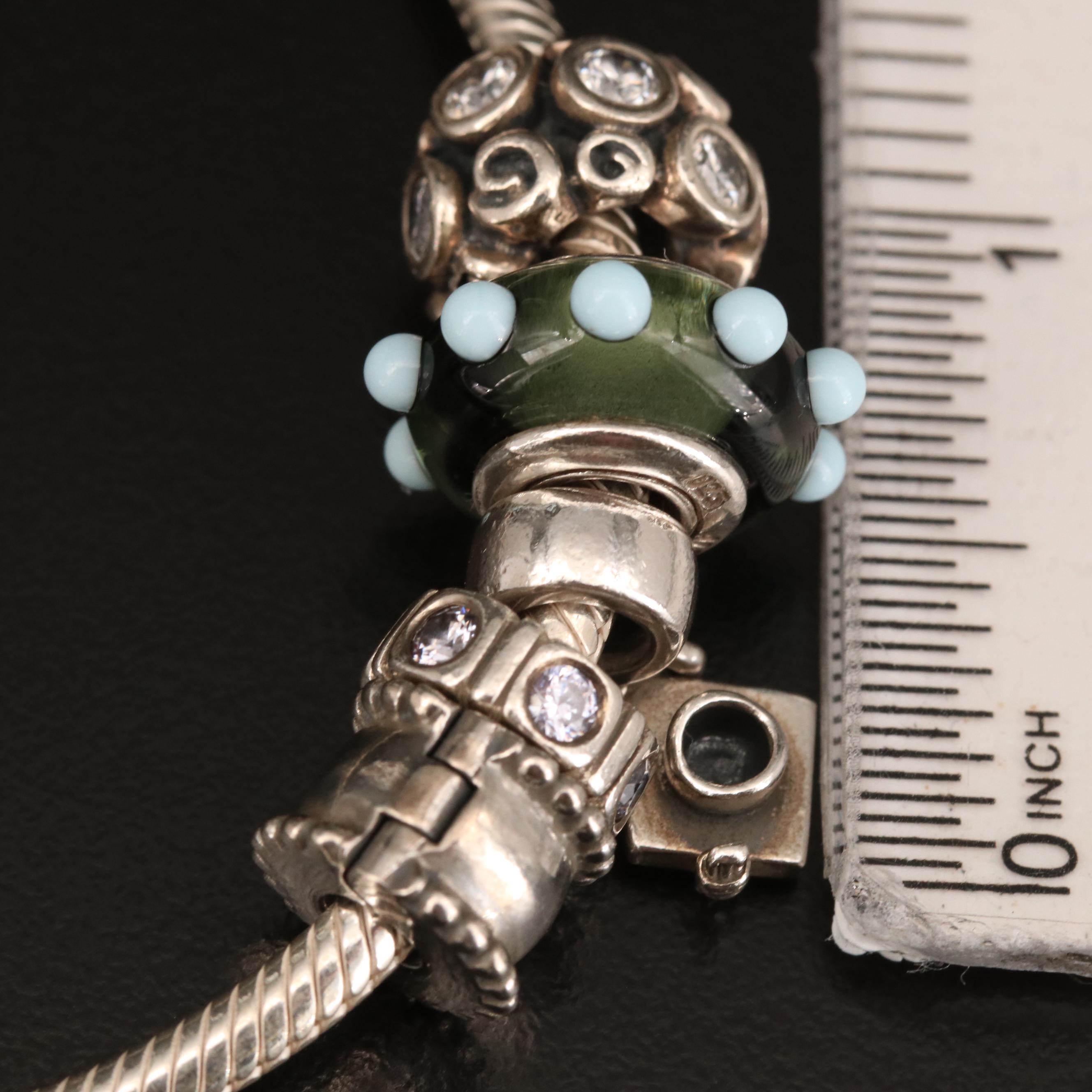 Pandora Sterling Charm Bracelet Including Graduation Cap Charm