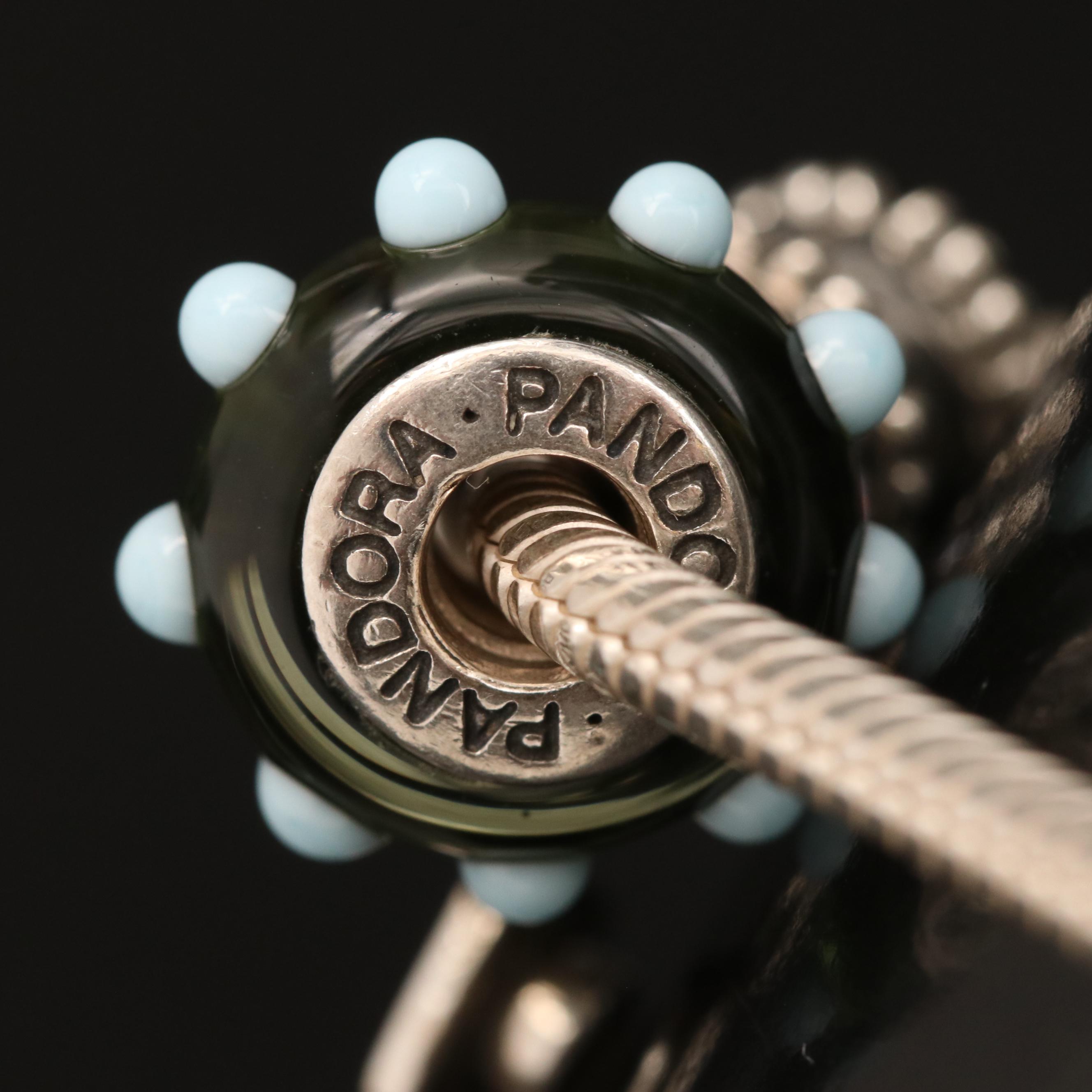 Pandora Sterling Charm Bracelet Including Graduation Cap Charm