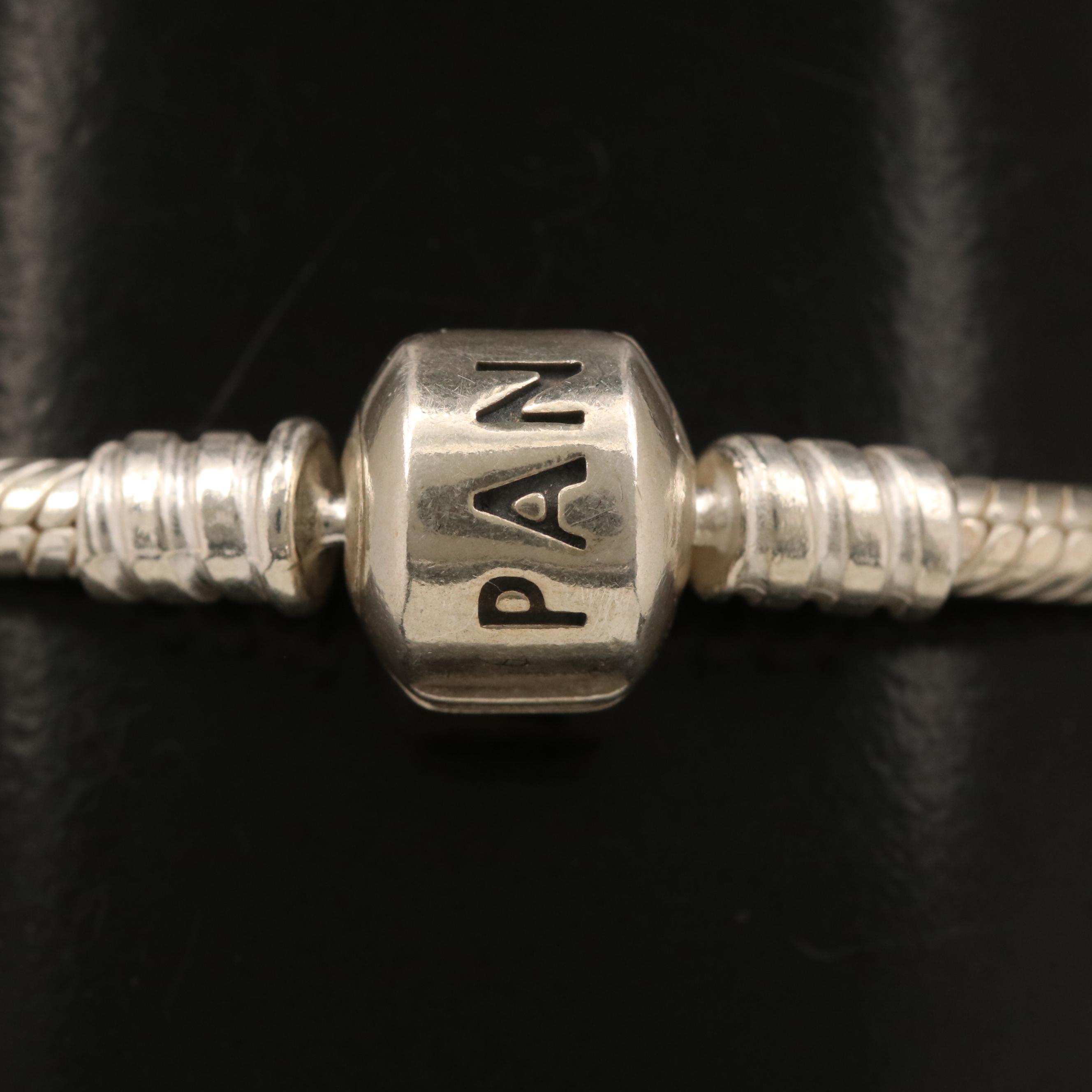 Pandora Sterling Charm Bracelet Including Graduation Cap Charm