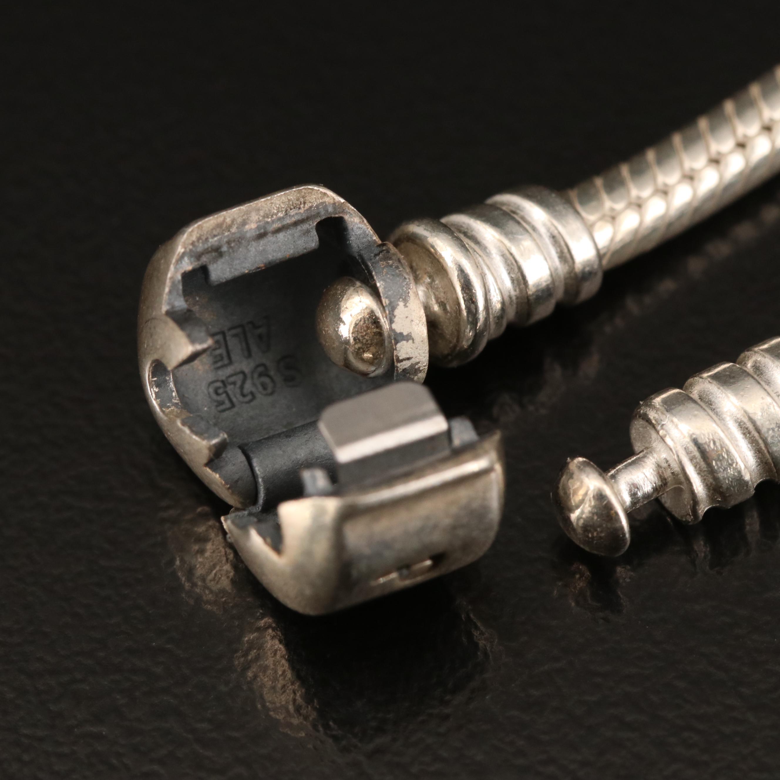 Pandora Sterling Charm Bracelet Including Graduation Cap Charm