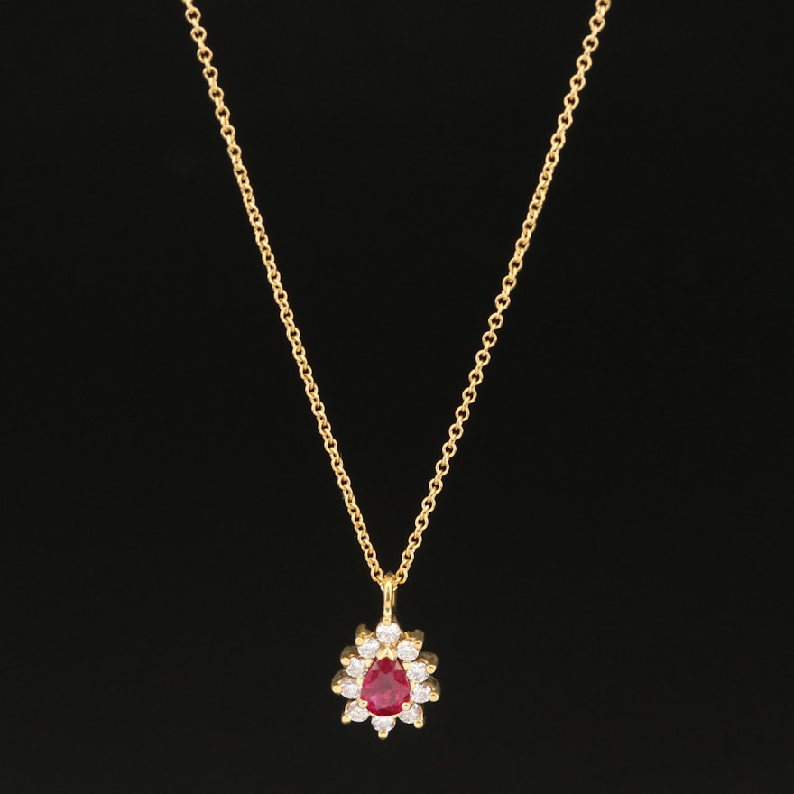 Tiffany & Co. 18K Ruby and Diamond Pendant Necklace