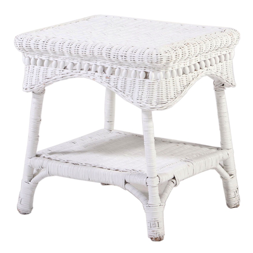 White-Painted Wicker Two-Tier Side Table, Late 20th Century