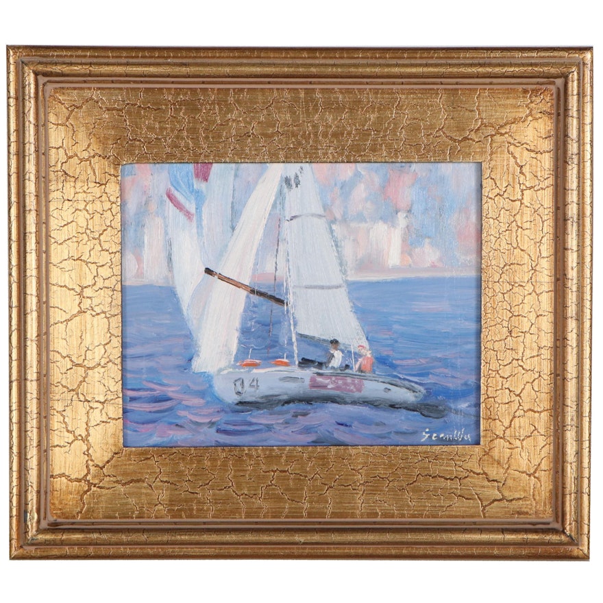 Sean Wu Oil Painting of Sailboat, 2021